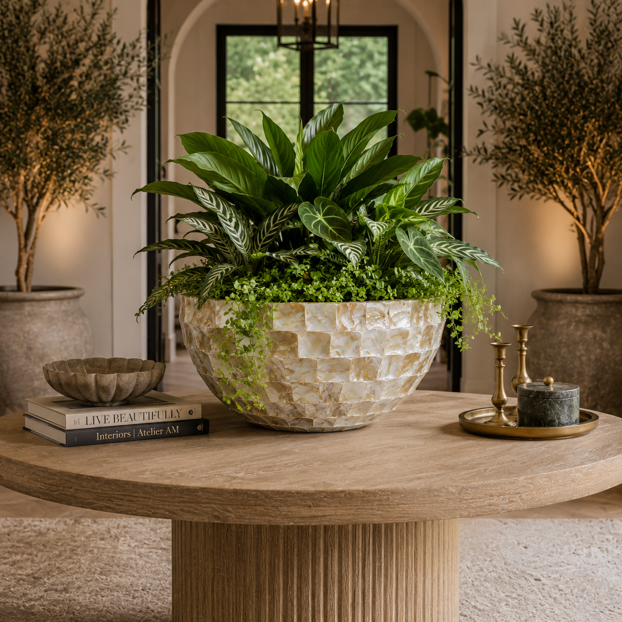 Eudora Opalescent-Tiled Fiberglass Bowl Planter