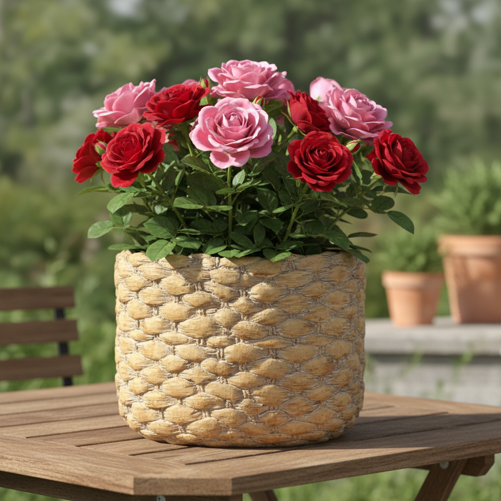 Marvella Terracotta Round Pot with Basket Weave Design