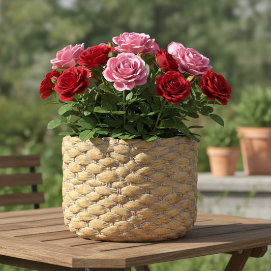 Marvella Terracotta Round Pot with Basket Weave Design