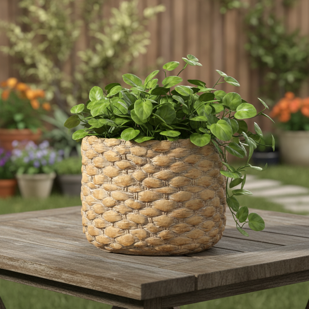 Marvella Terracotta Round Pot with Basket Weave Design