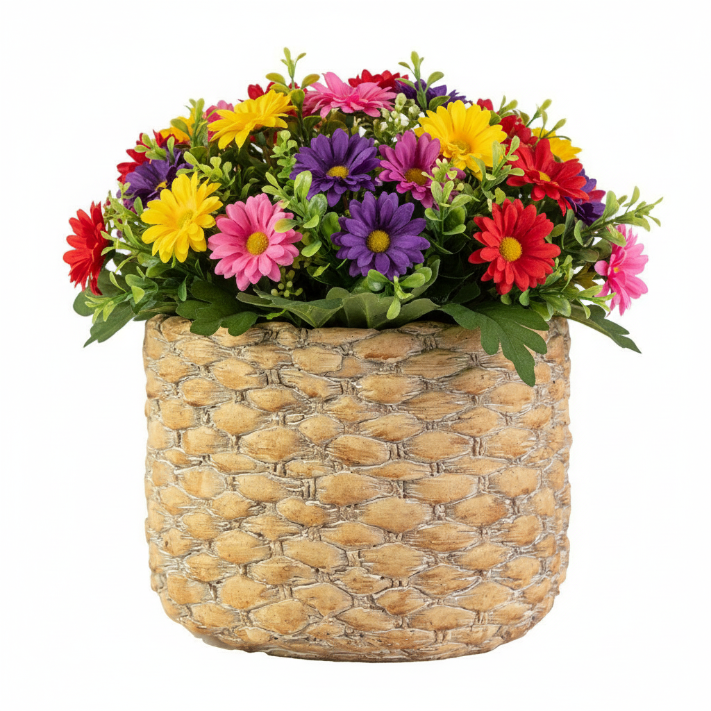 Marvella Terracotta Round Pot with Basket Weave Design