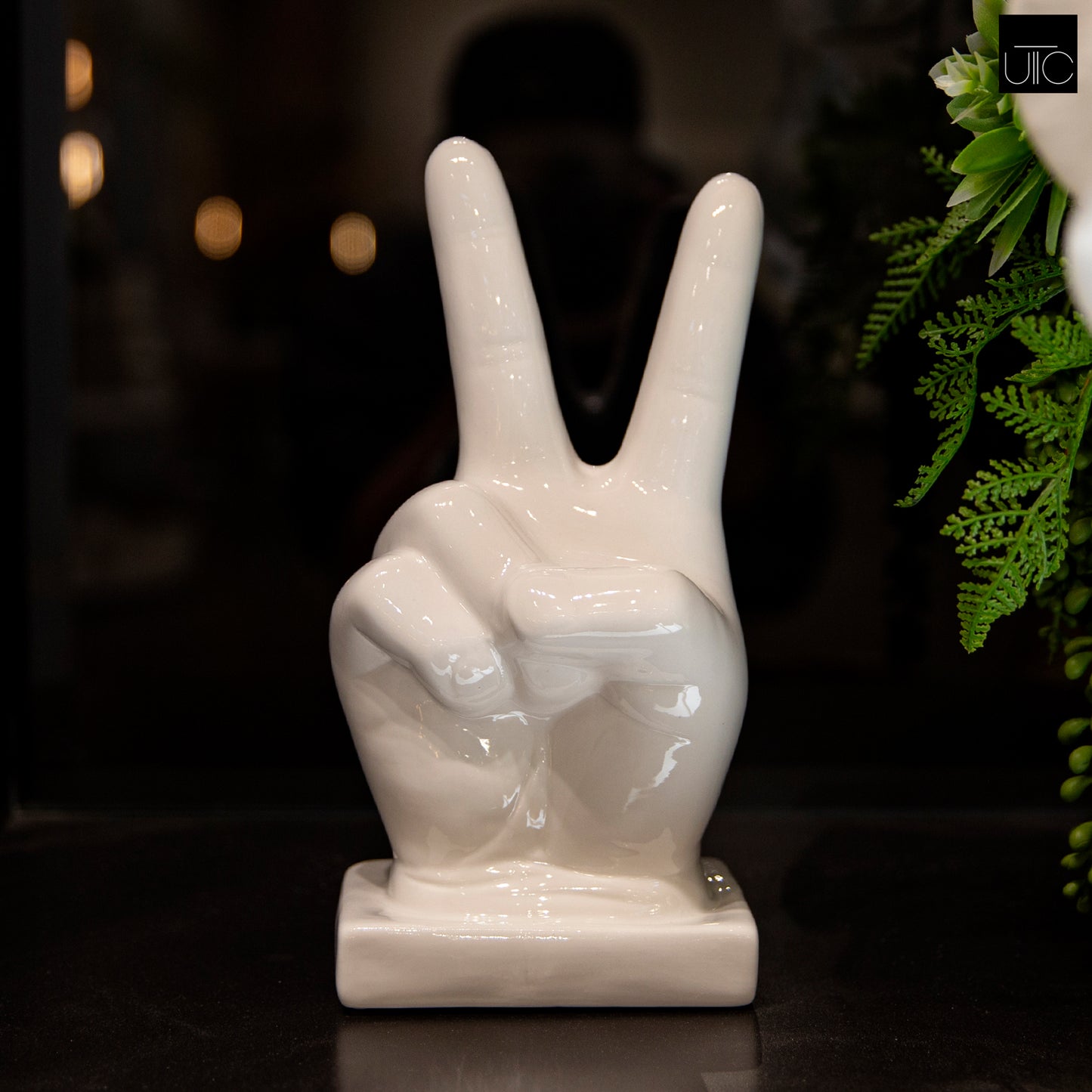 Xylah Ceramic "Peace" Hand Sign Tabletop Décor on Base