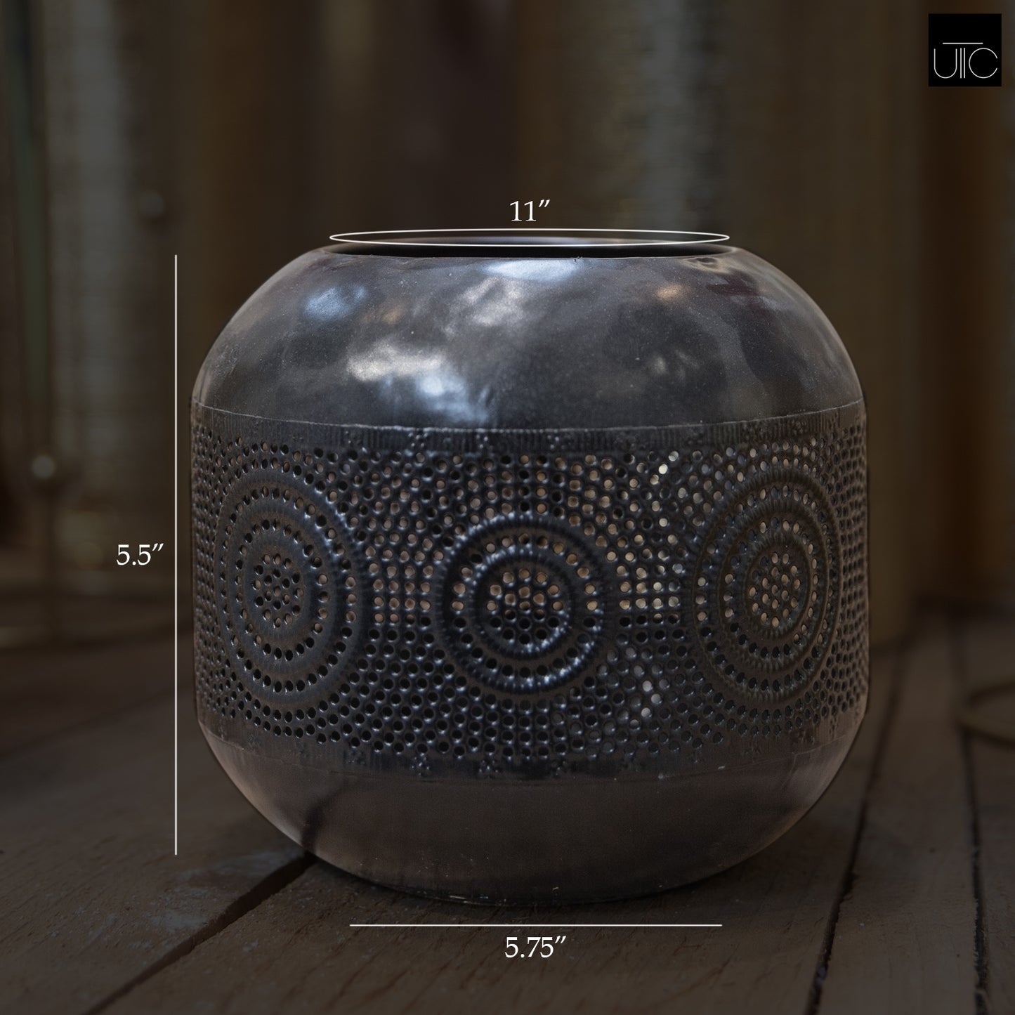 Olea Metal Round Candle Holder with Banded Pinhole Pattern
