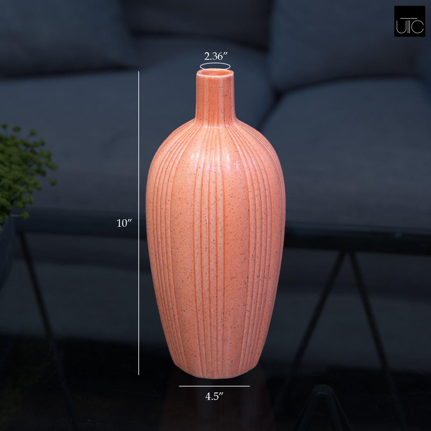 Nhulla Ceramic Round Bottle Vase with Embossed Column Design