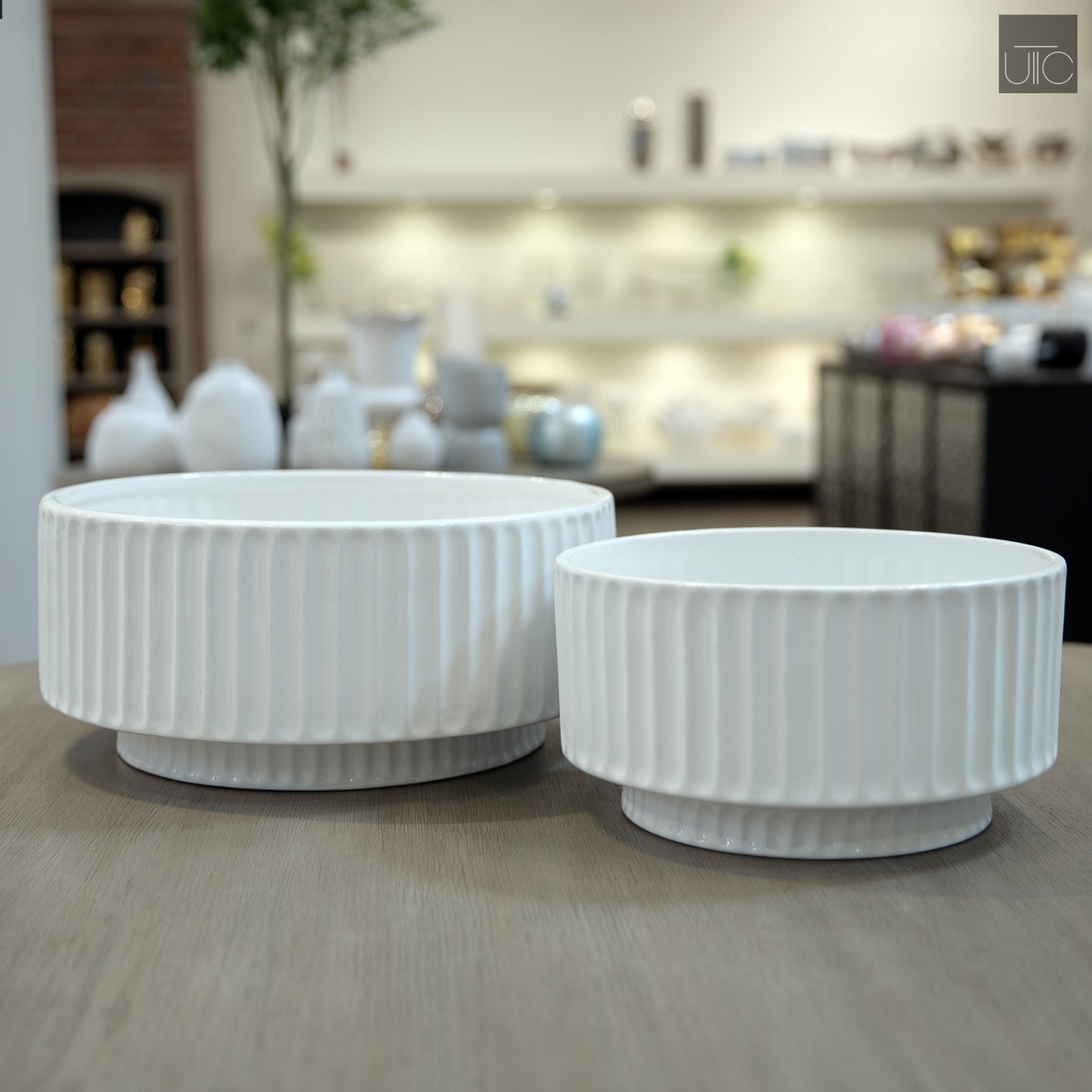Lynn Ribbed Pedestal Planters (Set of 2)