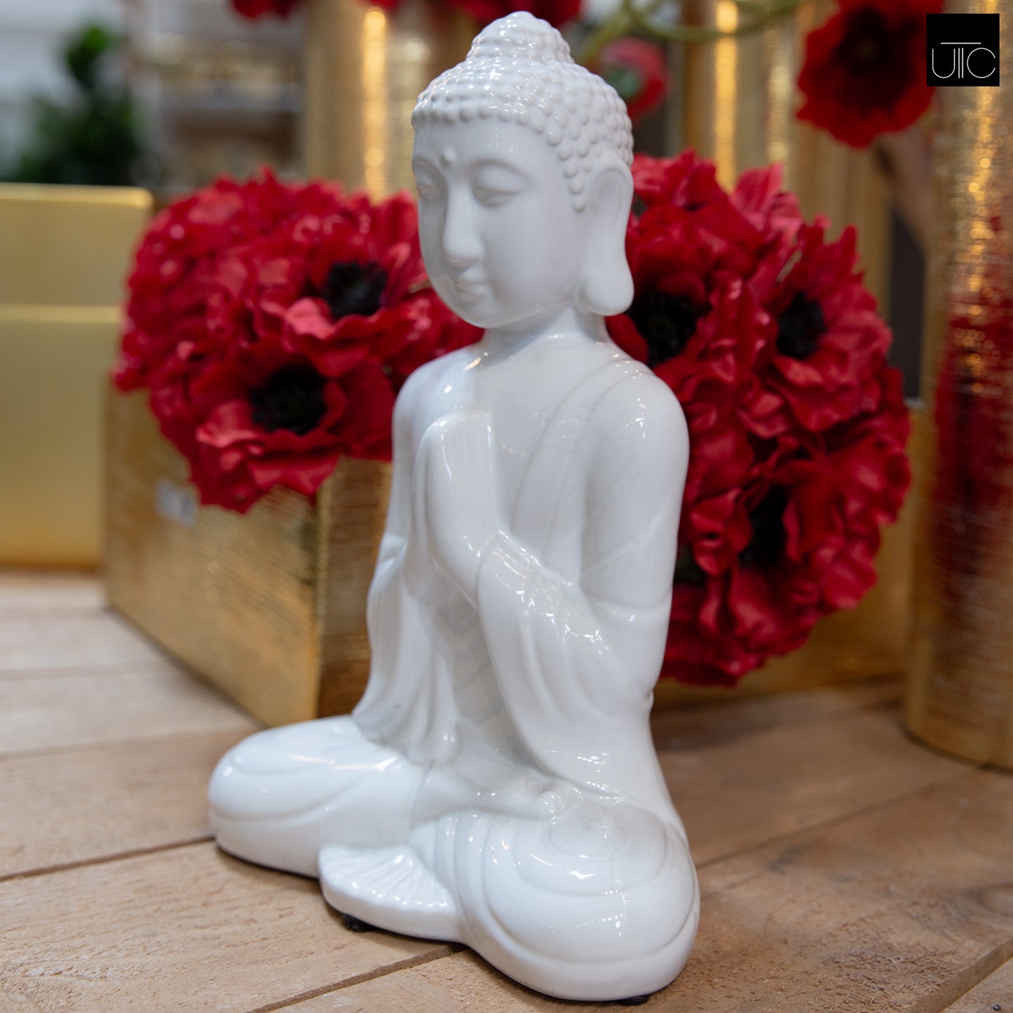 Sienna Ceramic Meditating Buddha Figurine in Anjali Mudra
