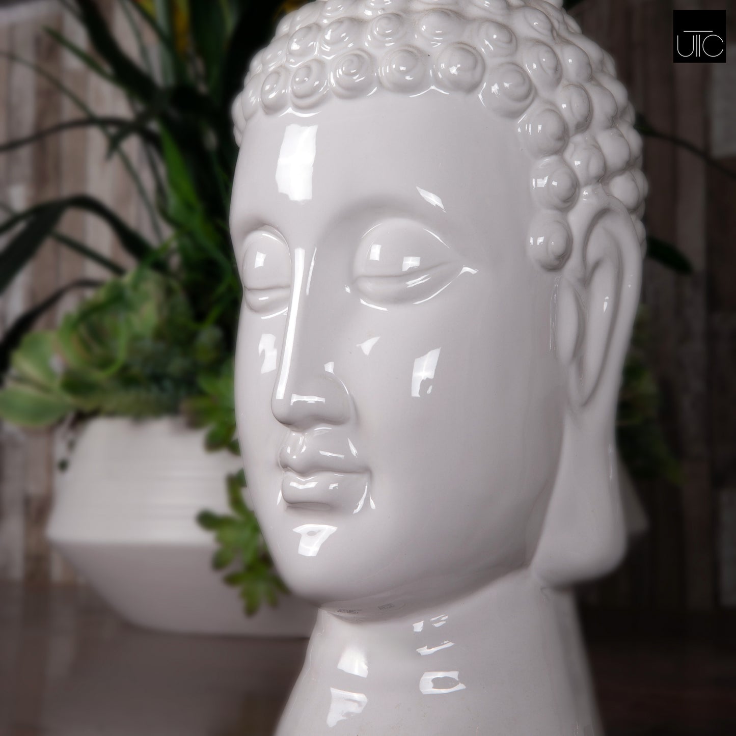 Sayuri Gloss White Buddha Head Sculpture
