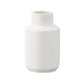 A white ceramic round vase with a neck, featuring a combed coated finish.