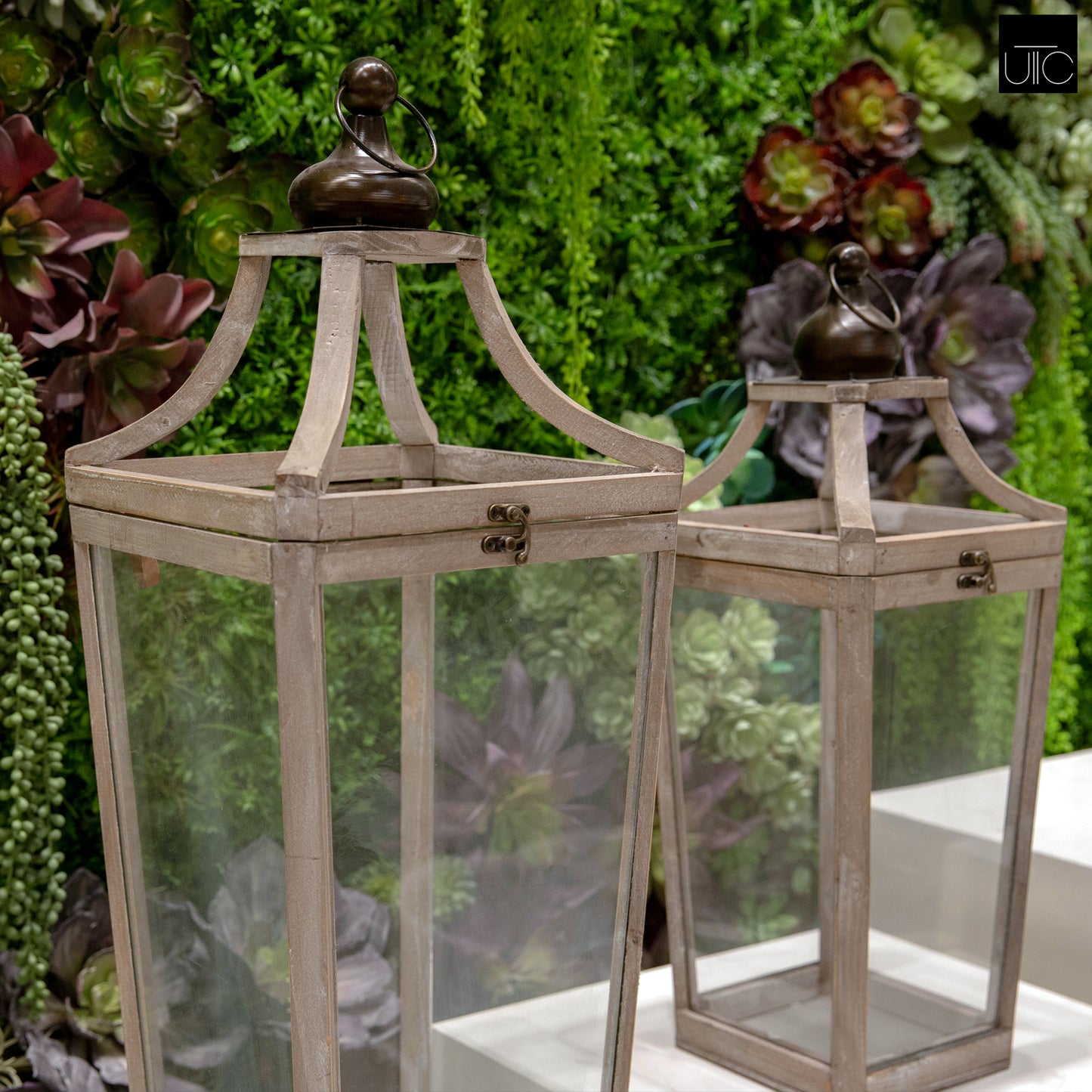 Wood Lantern Natural Finish Brown 29.25"H