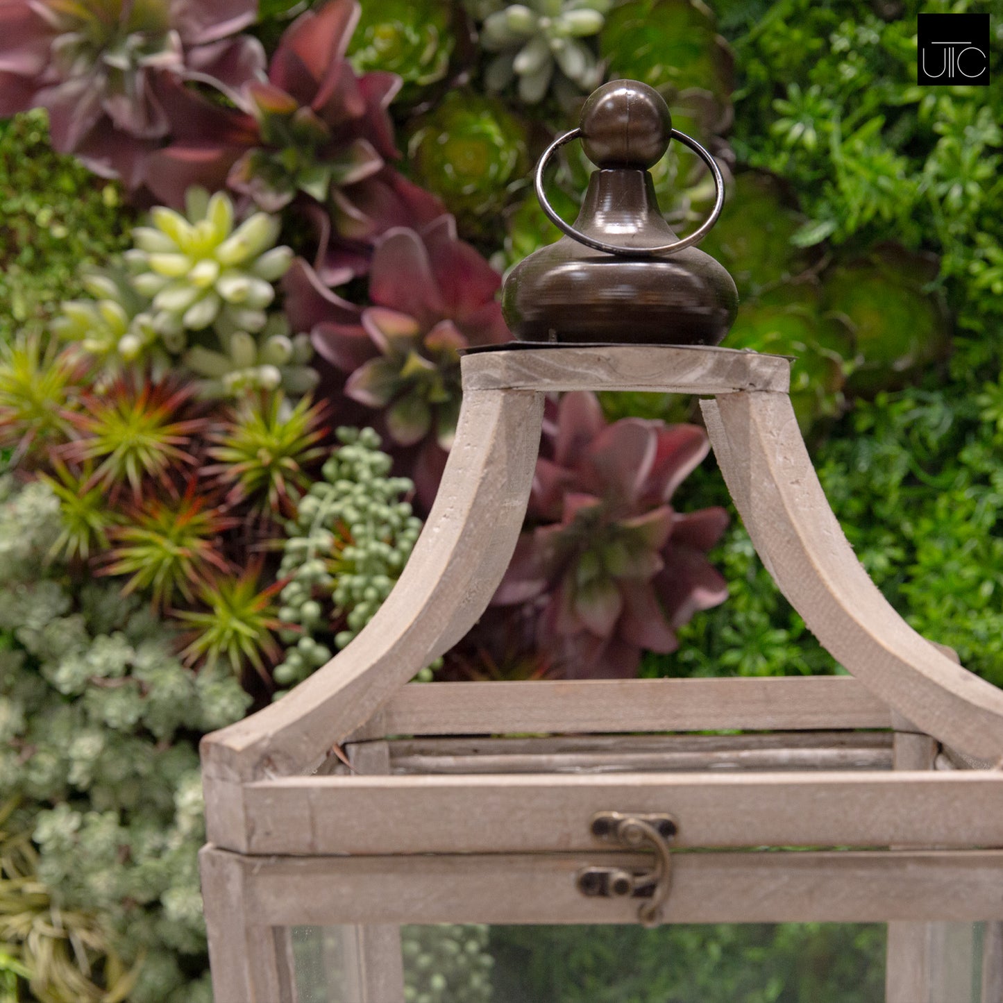 Wood Lantern Natural Finish Brown 29.25"H