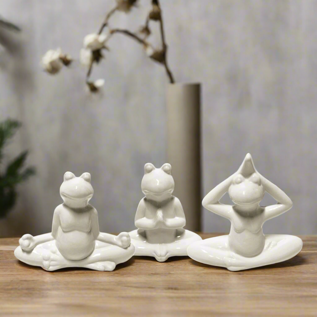 Ethelyn Ceramic Meditating Frog Figurines in Yoga Poses Set (Set of 3)