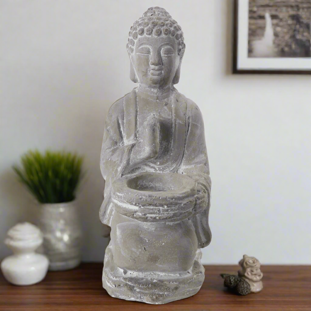 Vesric Kneeling Buddha Cement Figurines