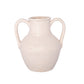 White ceramic vase with two handles on a white background