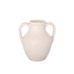 White textured vase with two handles on a white background