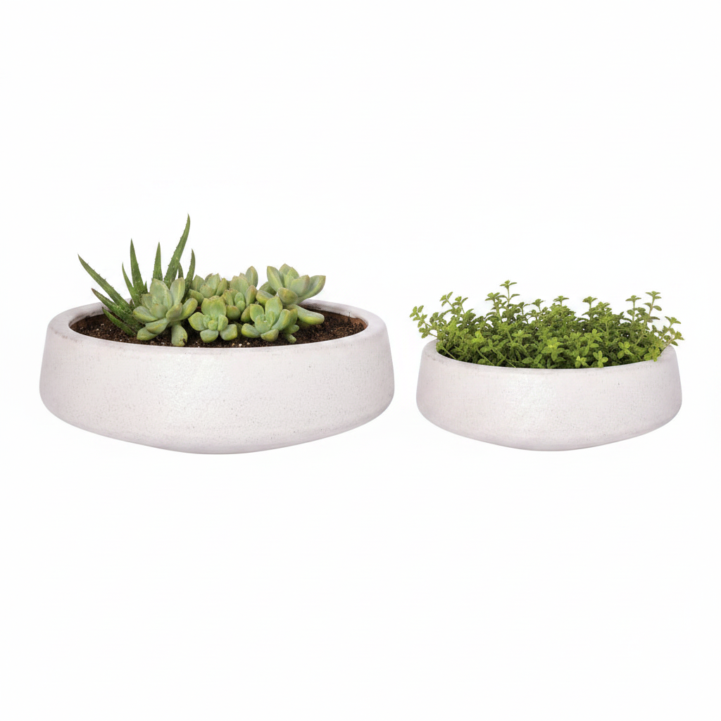 Derya Ceramic Bowl Planters with Lava Texture Finish (Set of 2)