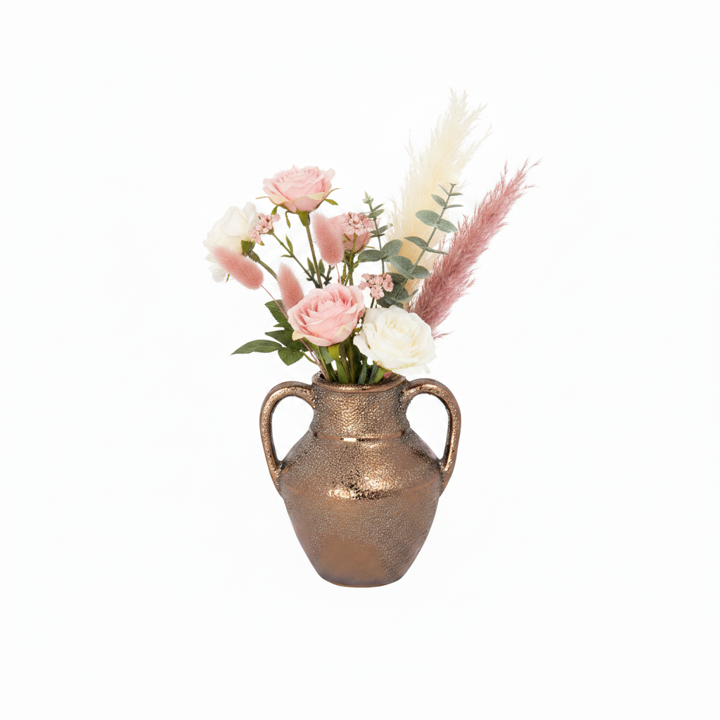 Dorli Ceramic Amphora Vase with Decorative Handles & Lava Texture