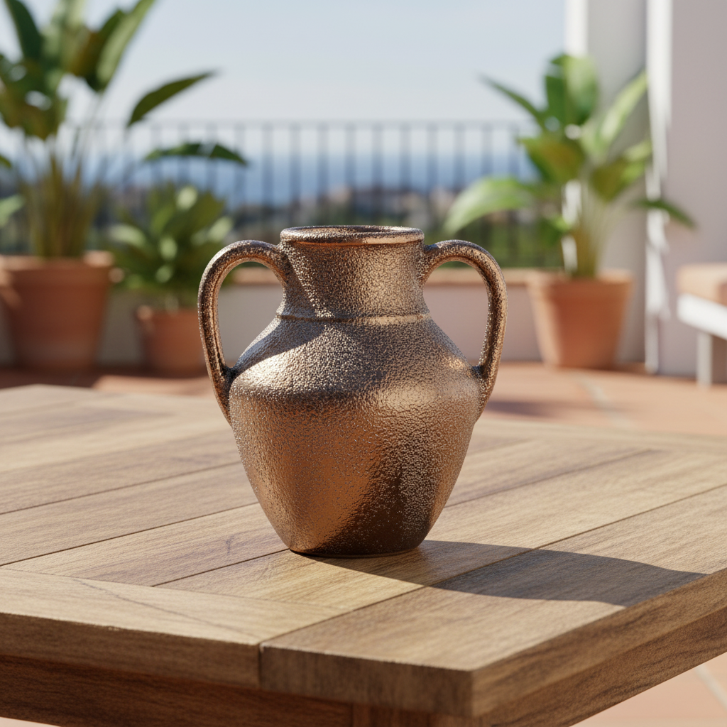 Dorli Ceramic Amphora Vase with Decorative Handles & Lava Texture