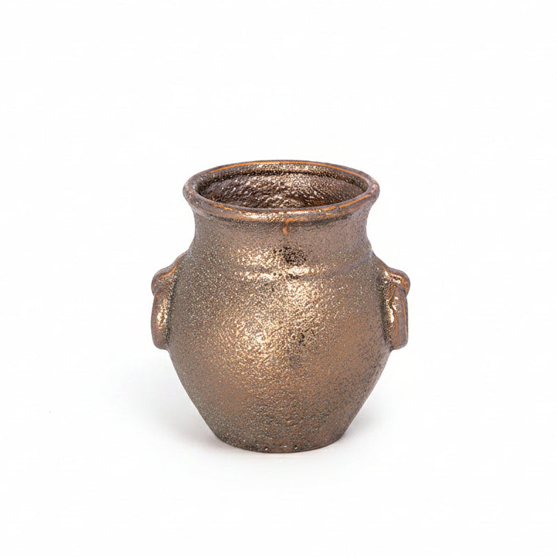 Silvania Ceramic Lava Texture Amphora Urn Vase with Decorative Loop Handles