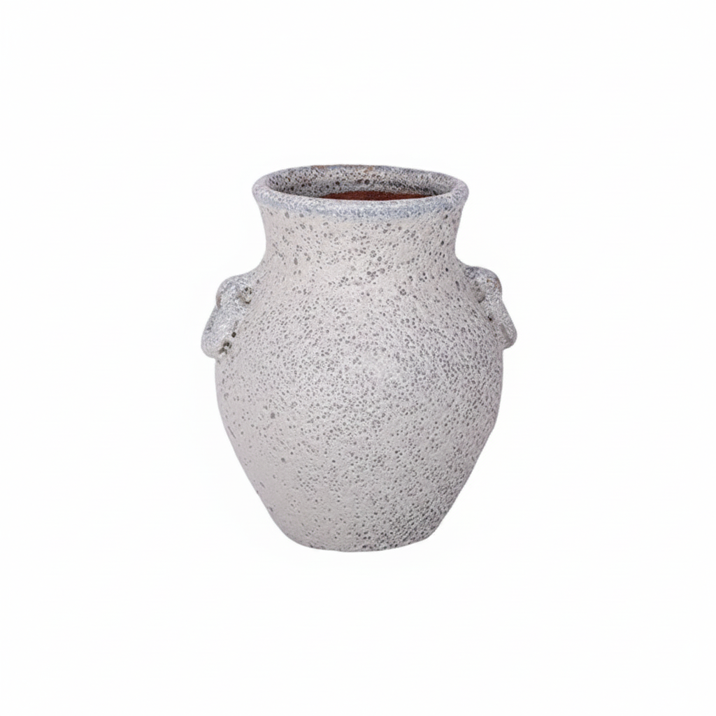 Silvania Ceramic Lava Texture Amphora Urn Vase with Decorative Loop Handles