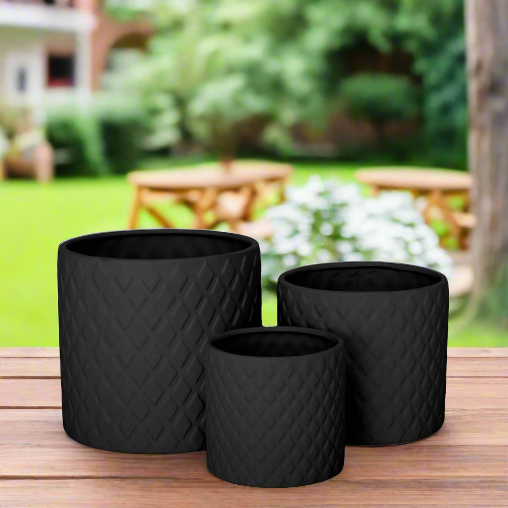 Kavelle Diamond Pattern Ceramic Pot (Set of 3)