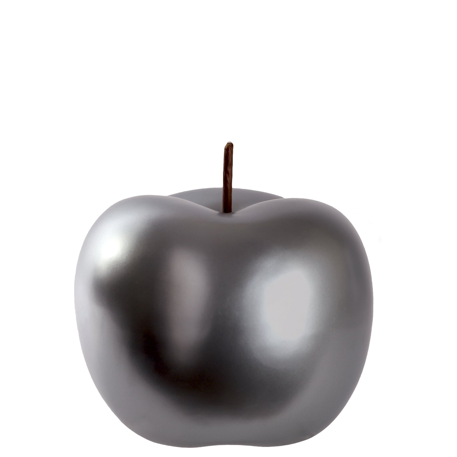 Metallic silver apple on a white background