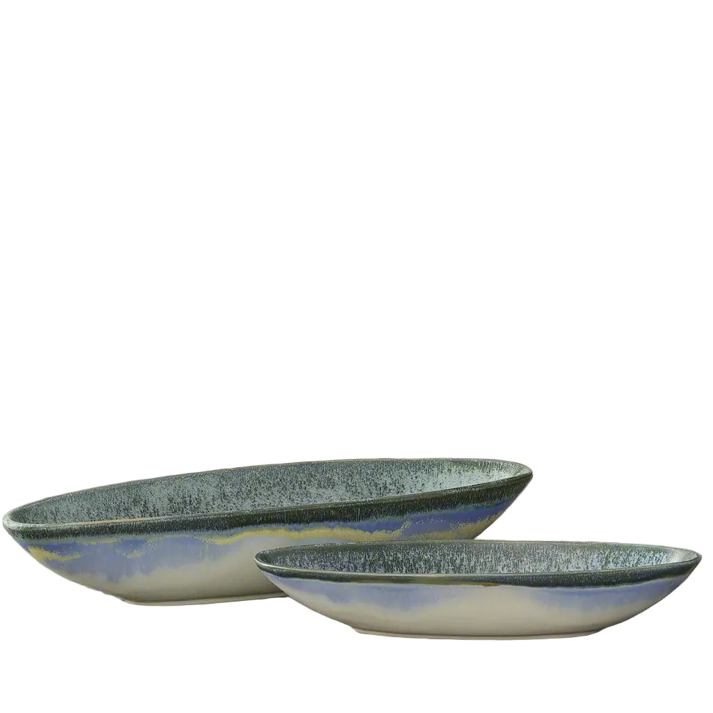 Braylin Ceramic Reactive Glaze Boat Tray Set (Set of 2)