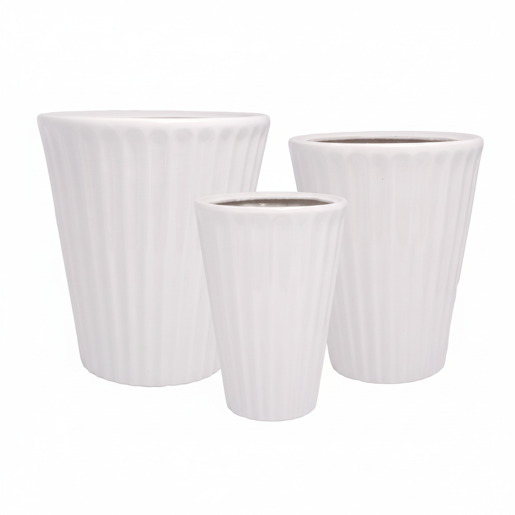Ronja Fluted Tapered Ceramic Pot (Set of 3)
