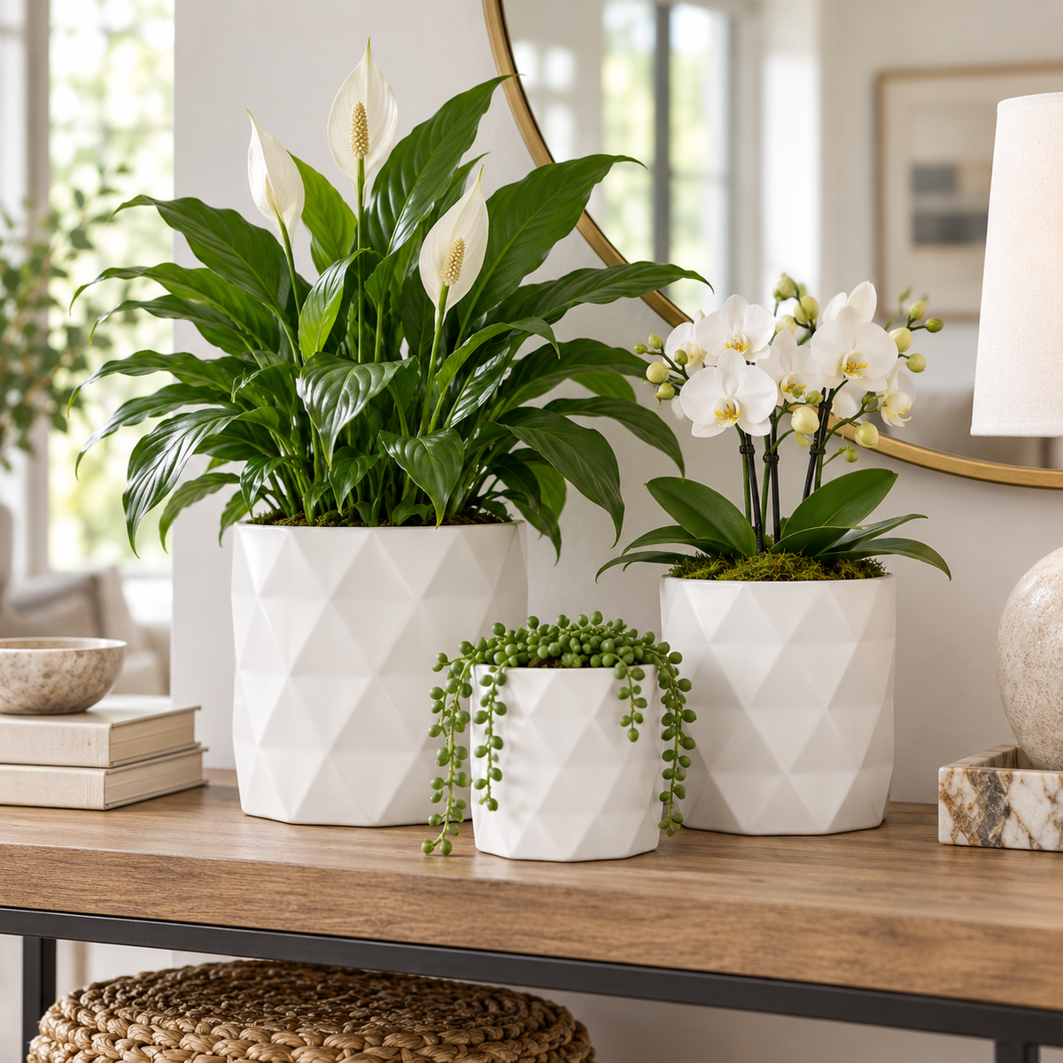 Dagen Diamond Embossed Ceramic Pot Set (Set of 3)