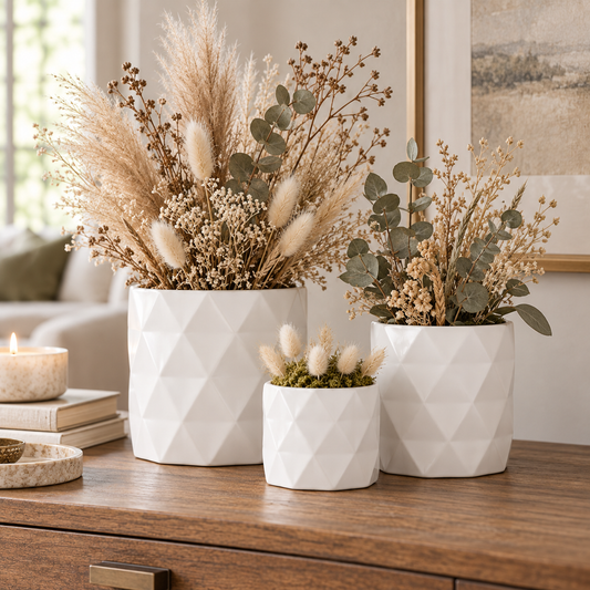 Dagen Diamond Embossed Ceramic Pot Set (Set of 3)