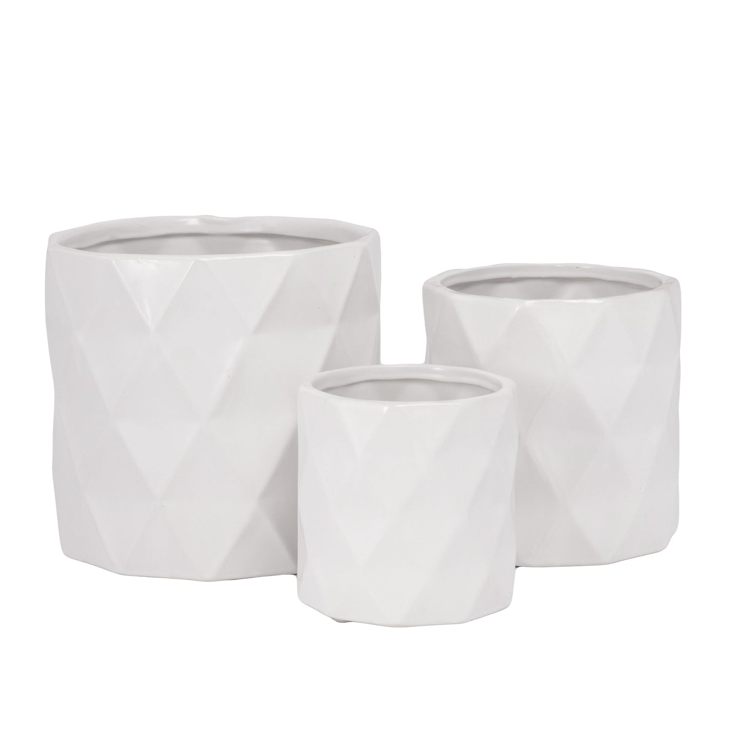 Dagen Diamond Embossed Ceramic Pot Set (Set of 3)