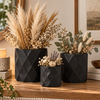 Dagen Diamond Embossed Ceramic Pot Set (Set of 3)