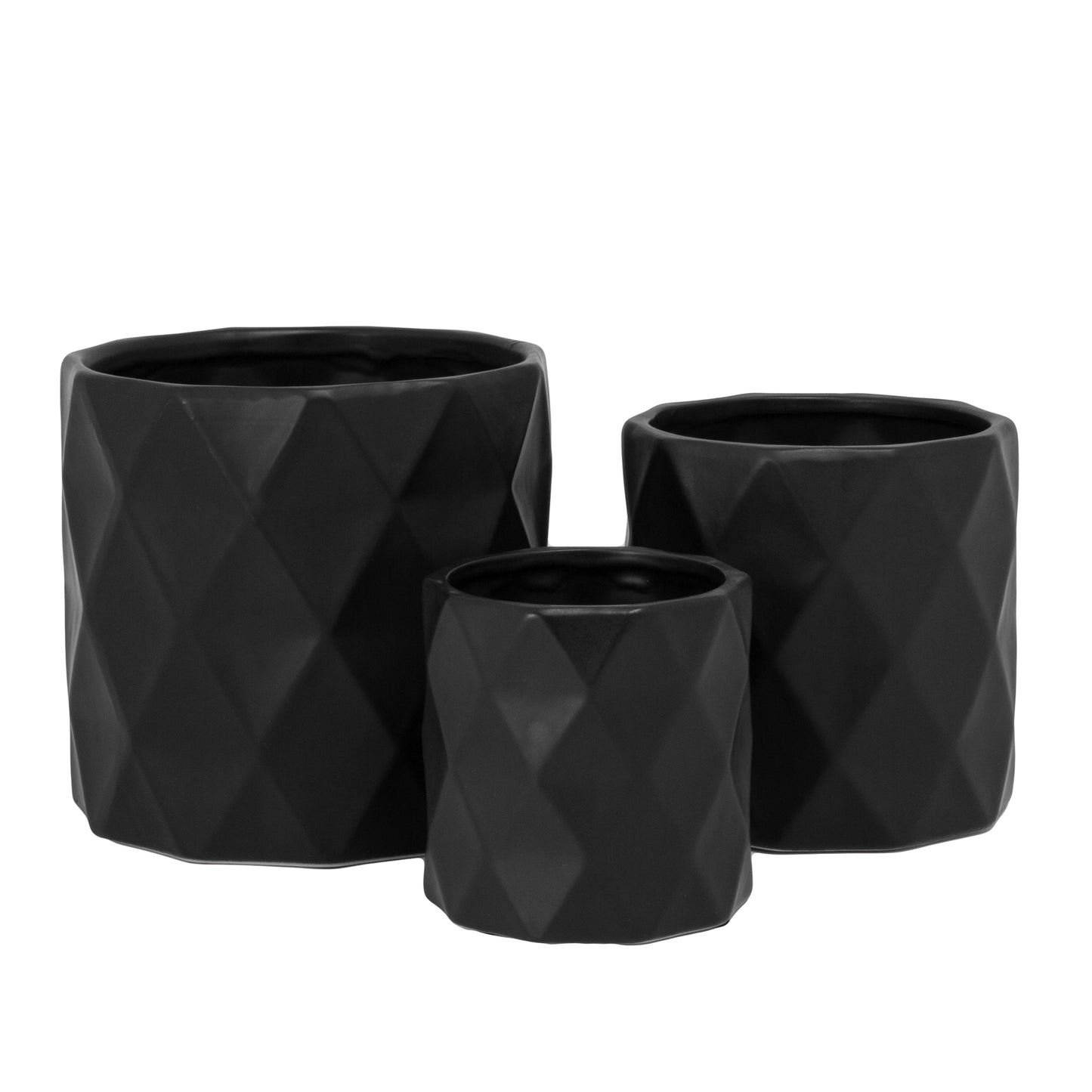 Dagen Diamond Embossed Ceramic Pot Set (Set of 3)