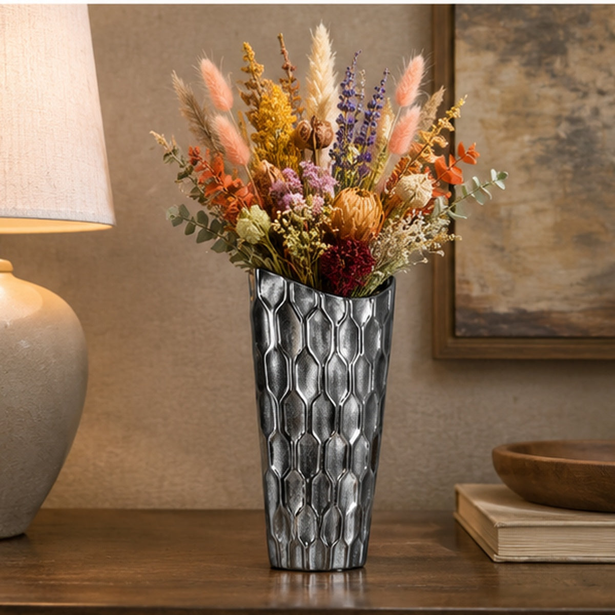 Niven Honeycomb Oval Metallic Vase