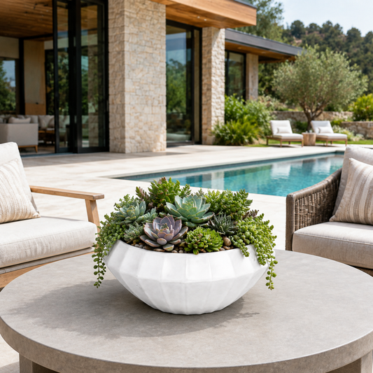 Arwyn White Ceramic Ripped Round Pot