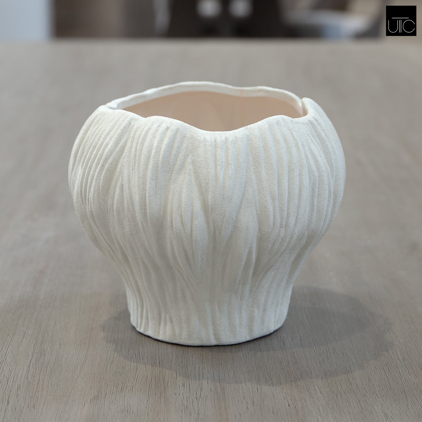 Aliona Bulbous Clay Planter with Wavy Rim & Vertical Ridges