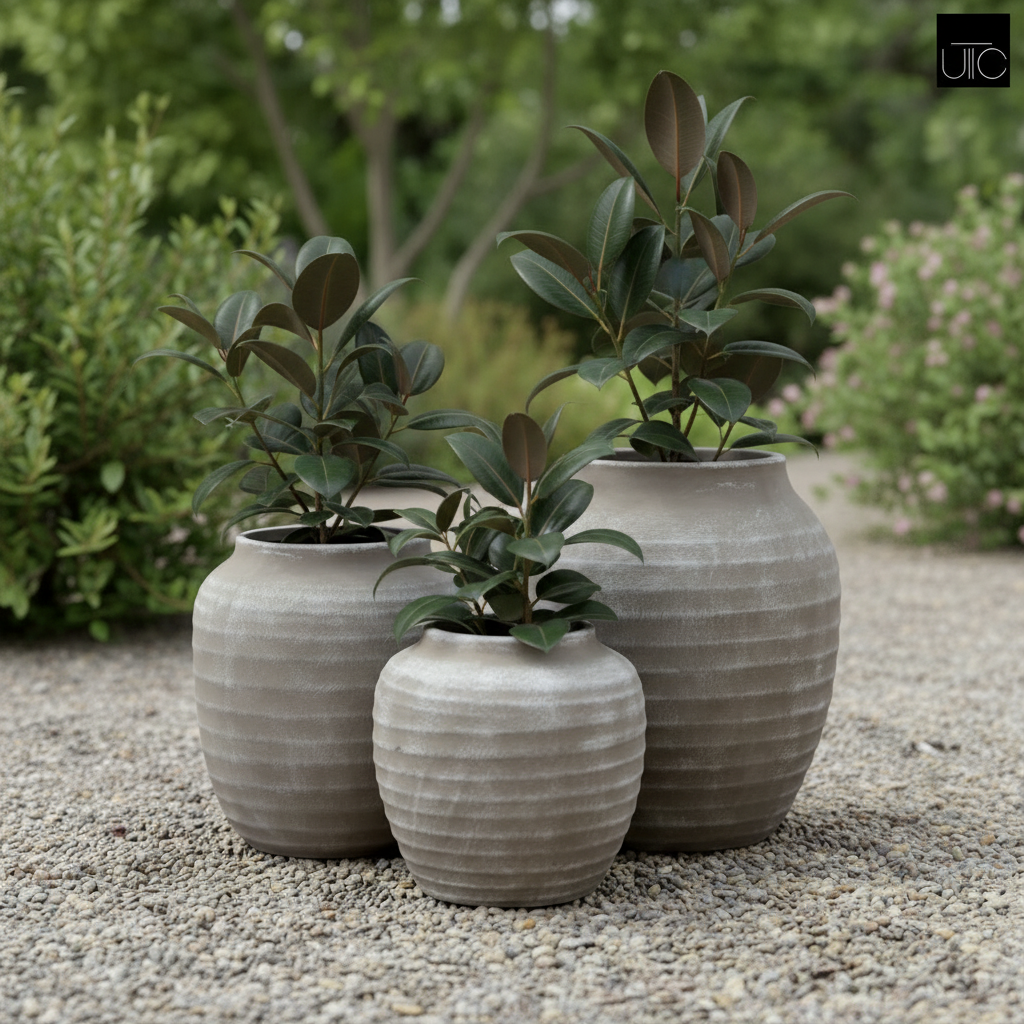 Kira Ribbed Amphora-Style Cement Planter