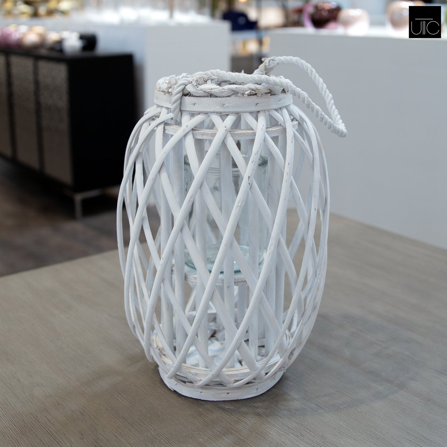 Yuli Bamboo Lantern with Rope Handle and Glass Candle Holder Insert