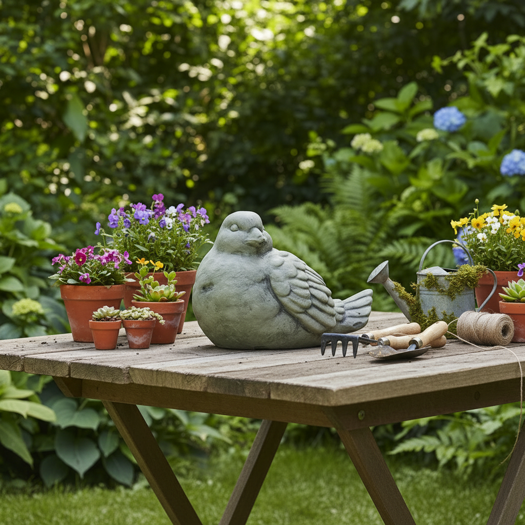 Lorne Cement Sitting Bird Figurine