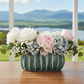 Giorgia Ceramic Short Oval Vase with Embossed Vertical Line Pattern