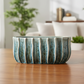 Giorgia Ceramic Short Oval Vase with Embossed Vertical Line Pattern