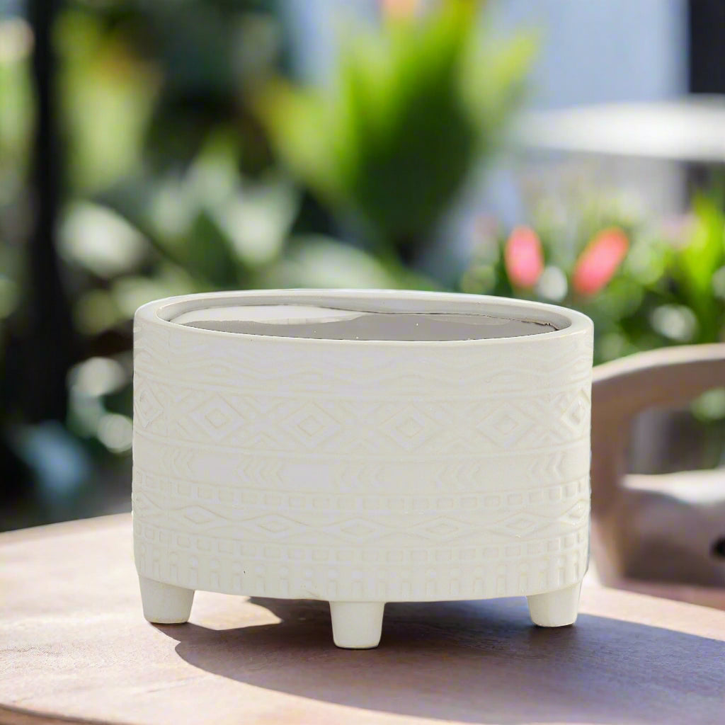 Naya Ceramic Oval Tribal Pot with Stand