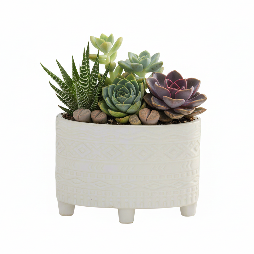 Naya Ceramic Oval Tribal Pot with Stand