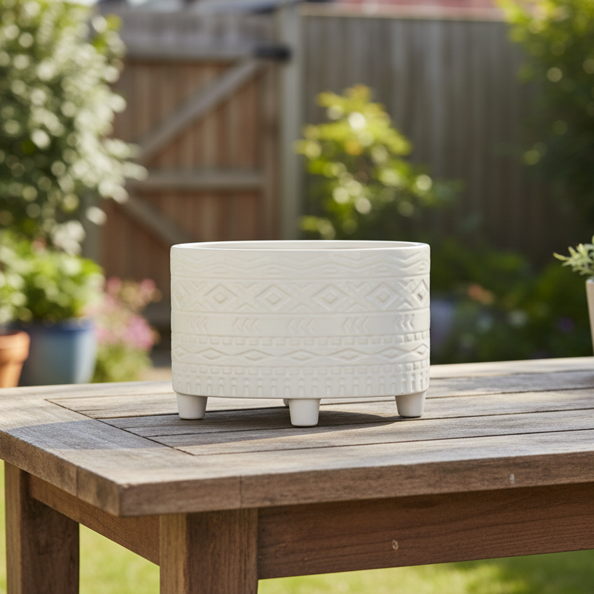 Naya Ceramic Oval Tribal Pot with Stand