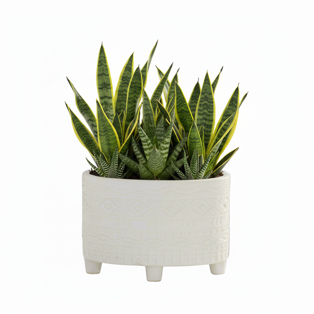 Naya Ceramic Oval Tribal Pot with Stand