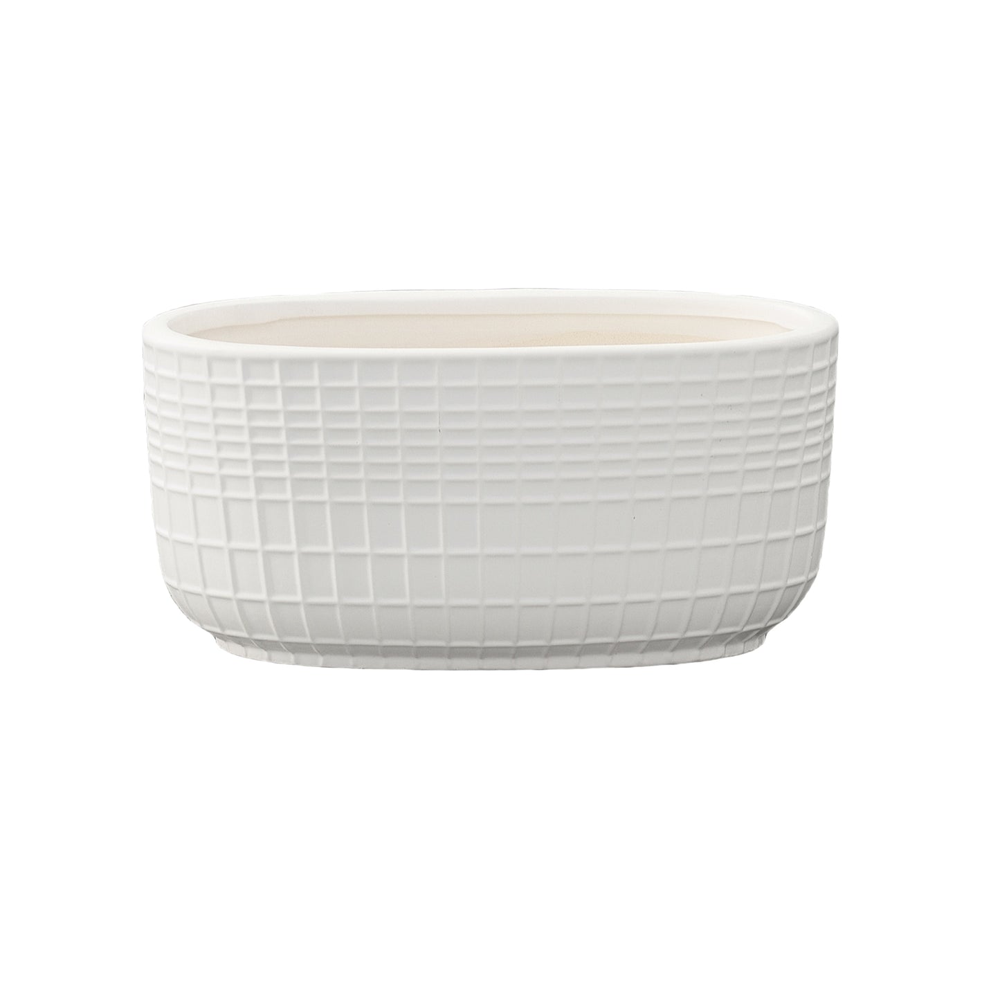 Jewel Ceramic Low Oval Pot with Embossed Lattice Design