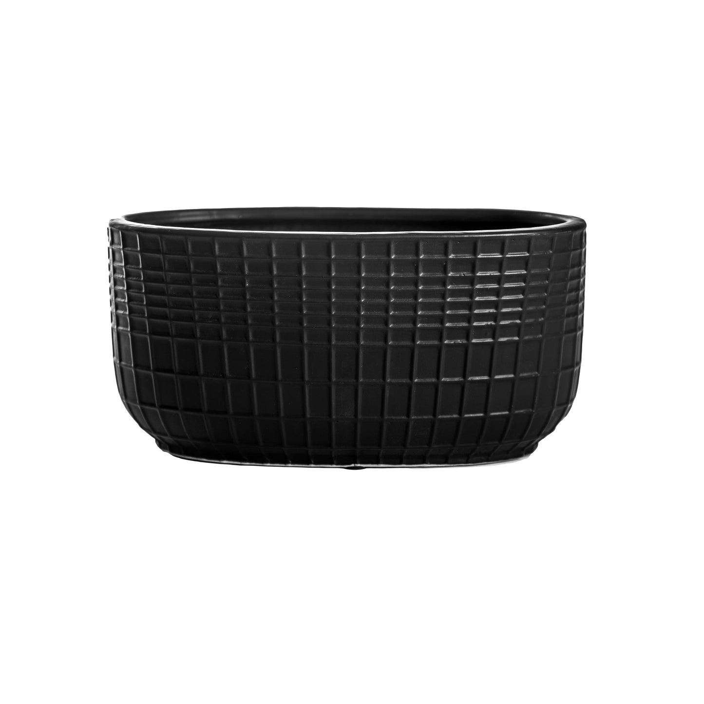 Jewel Ceramic Low Oval Pot with Embossed Lattice Design