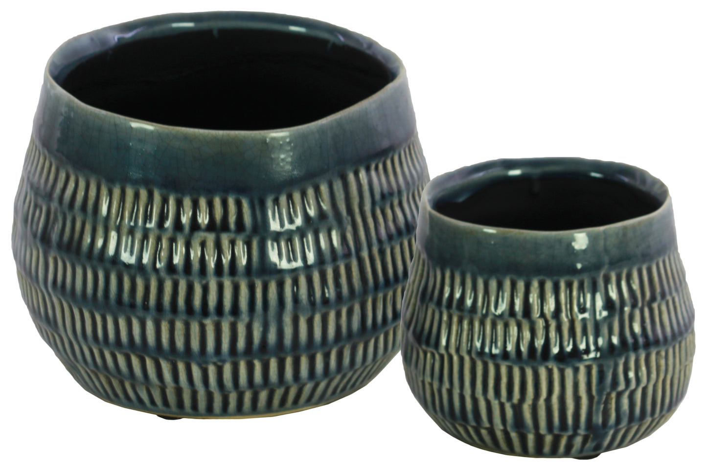 Ceramic Short Bellied Round Vase Set of Two Gloss Finish Blue