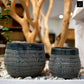 Ceramic Short Bellied Round Vase Set of Two Gloss Finish Blue