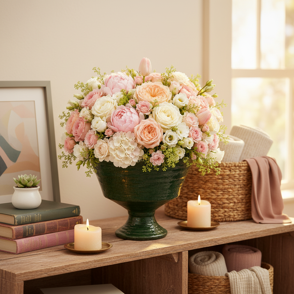 Fia Scalloped Ceramic Pedestal Planter