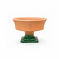 Terracotta bowl with green base on a white background